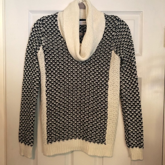 CALVIN Klein NWOT Black & White Knit Turtleneck Sweater XS - Picture 2 of 8